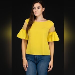 Gracia Yellow blouse with panel sleeves sz med